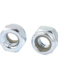 3 16 Inch 24 Thread Zinc Coated Hex Lock Nuts With Nylon Insert 100 Pack showing two nuts designed for heavy-duty auto repairs.