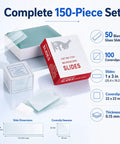 150 Piece Glass Microscope Slides And Covers Set With 50 Blank Slides And 100 Coverslips For Wet Mounts, Classroom And Home Lab Experiments, Ground Edge, 1 By 3 Inches, Compatible With Most Microscopes. Glass slides and coverslip set shown with boxes and dimensions.