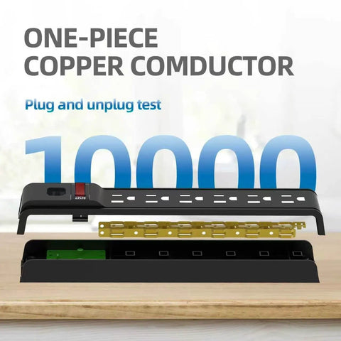 Must Have Workspace Essential Featuring Six Heavy Duty Outlets And Legit Surge Protector Rated At 600 Joules Along With 15 Amp Capacity While Shielding Devices From Dangerous Voltage Spikes Daily Use. Display of one-piece copper conductor and plug test design.