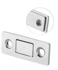 Close-up of Ultra Thin Magnetic Cabinet Door Catch Kit 12 Pack 0.06 Inch Heavy Duty Steel Magnets showing adhesive and screw holes.