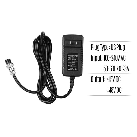 Universal 15V DC Or 48V DC Power Adapter For Mixing Consoles With 4 Pin Round Connector 100-240V AC Input 230mA Output Replacement Charger