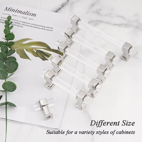 10 Pack 5 Inch Center To Center Adjustable Cabinet Handles Modern Drawer Pulls With Square Acrylic Tube And Zinc Alloy Base Polished Chrome Finish