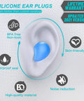 Super Comfy Silicone Earplugs For Swimming And Sleeping Waterproof With 32 dB Noise Cancelling Ultra Snug Fit diagram