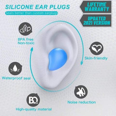 Super Comfy Silicone Earplugs For Swimming And Sleeping Waterproof With 32 dB Noise Cancelling Ultra Snug Fit diagram
