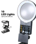 LED Magnifying Lamp With USB Power For Soldering And Electronics Repair, featuring 10 LED lights and clamp for table mount.