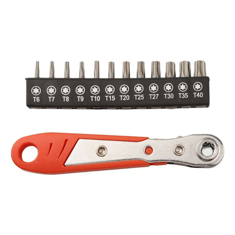 Top Notch Right Angle Ratchet Screwdriver Set For Torx T6 To T40 With 12 Bits And 36 Tooth Reversible Wrench In Alloy Steel For Tight Automotive And Household Repair Jobs That Hit The Spot, T6-T40 bits and ratchet handle