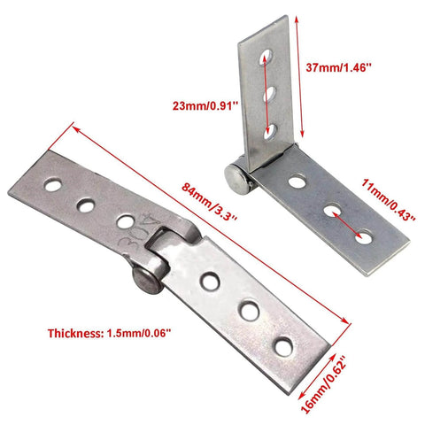 3 Inch Silver Stainless Steel Folding Butt Hinges For Furniture Doors Frameless Glass Windows 2 Pack, 6 Hole, 200 Degree Opening