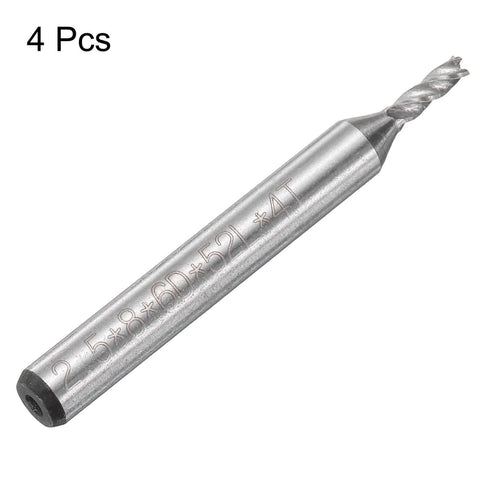 uxcell 2.5mm end mill bit set, 6mm straight shank, 4-flute HSS-AL spiral cutter, 4 pcs for wood PVC MDF engraving