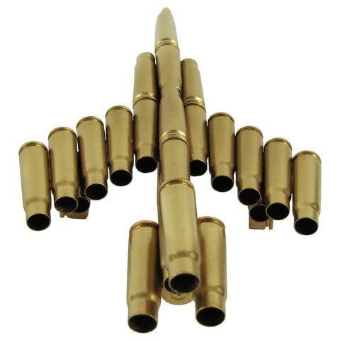 Rare Model Air Force Jet Airplane Display Piece Made From Gun Bullet Shell Casings, top view highlighting gold shell details