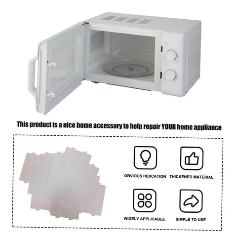 Microwave Waveguide Cover Mica Sheet Heat Insulation Guard for High Temperature Resistance, shown with microwave and features.