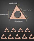 Built Damn Tough Triangle C Angle Cutter Heads Compatible With Pneumatic Chamfering Machines showing dimensions and 10 carbide heads.