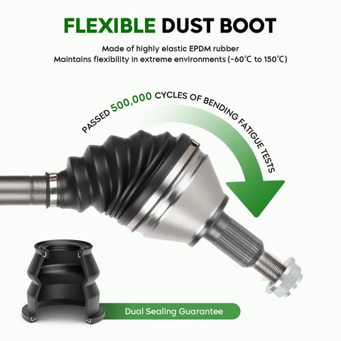 Straight Fire Fresh Front CV Axle Shaft Assembly Pair For Ram 1500 Four Wheel Drive Only 2012 2022 showing flexible dust boot and EPDM rubber.
