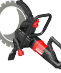 Professional Grade Workhorse No Nonsense Heavy Duty Electric Wall Cutting Saw With Brushless Motor And Titanium Blade For Smooth Concrete Grooving Dry Or Wet Use At 9500W close-up of the saw showing the blade and handle.