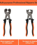 2 Piece Glass Tile Nippers Set With Wheeled Mosaic Nipper And Ceramic Tile Nipper, Pro Grade Mosaic Cutter For Cutting Glass, Ceramics, Tiles And Metal, Ideal DIY Mosaic Craft Tool - front view