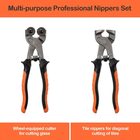 2 Piece Glass Tile Nippers Set With Wheeled Mosaic Nipper And Ceramic Tile Nipper, Pro Grade Mosaic Cutter For Cutting Glass, Ceramics, Tiles And Metal, Ideal DIY Mosaic Craft Tool - front view