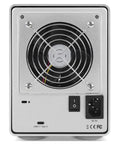 Back view of Rock Solid 10Gb USB C RAID Storage Enclosure showcasing cooling fan and USB 3.1 Gen 2 port.