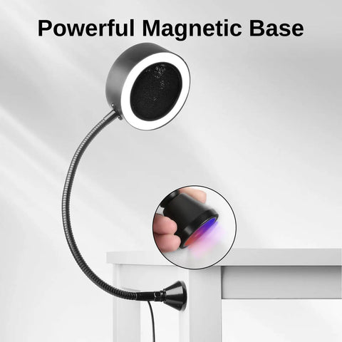 Portable Soldering Fume Extractor With LED Lights 400mm Memory Stainless Steel Gooseneck, magnetic base on white table