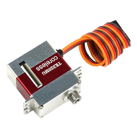 Knockout 20g Digital Servo Crafted With Solid Metal Gears And Coreless Motor Pushing Smooth 3.0kg Cm High Torque For Remote Control Crawlers And Truggies Backed By Zero Sweat 4.8 To 8.4 Volts Power Delivery, featuring metal casing and multi-colored wire.