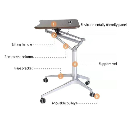 Detailed view of Legit Sturdy Height Adjustable Laptop Desk With Quick Pneumatic Lift Ball Bearing Casters for components.