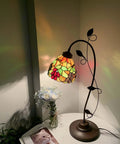 Grape Tiffany Style Stained Glass Table Lamp With Grapevine Decorated Base, 28-Inch Tall, 7-Inch Wide, Handmade Glass Craft glowing