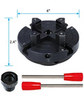 4 Inch Wood Lathe Chuck Set With Pro Grade Self Centering 4 Jaw Chuck, 1 Inch 8 TPI and three quarter inch 16 TPI adapters, wrenches shown