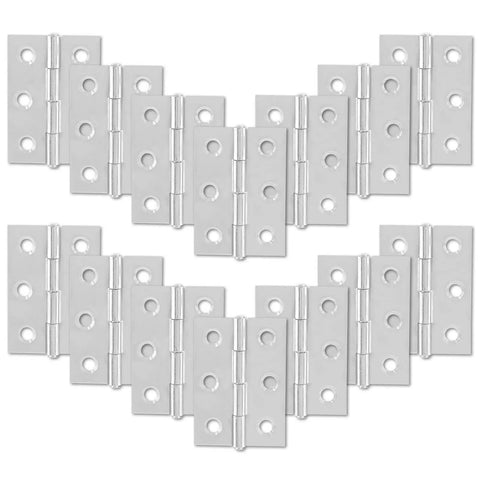 Twenty Pack Three Inch Butt Hinges For Cabinet Doors With Mirror Chrome Finish, 304 Steel, flat layout.