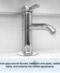 Solid Stainless Steel Split Flange Pipe Collar With Hassle Free Peel Stick Grip Heavy Duty Clip On Escutcheon Trim Ring For Walls Floors Ceilings Bathroom Kitchen Toilet Pipe Covers Two Pack on a faucet.