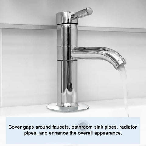 Solid Stainless Steel Split Flange Pipe Collar With Hassle Free Peel Stick Grip Heavy Duty Clip On Escutcheon Trim Ring For Walls Floors Ceilings Bathroom Kitchen Toilet Pipe Covers Two Pack on a faucet.