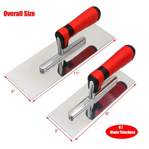 Heavy Duty Get It Done Pro Grade Stainless Steel Concrete Finishing Trowel Set with Flat 8x3 Inch and 11x4 Inch Trowels