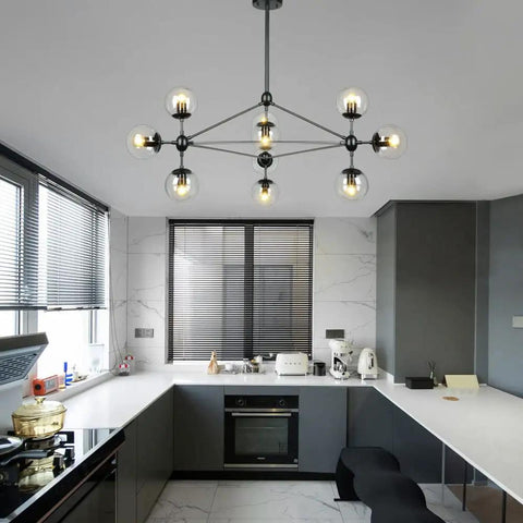 10 Light Modern Black Sputnik Chandelier With Clear Globe Shades Dope Kitchen Island Dining Room Living Room And Restaurant Lighting