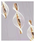 Close-up of Dope Modern Nordic Staircase Chandelier 12 heads, showcasing sleek gold and white spiral design with remote dimming.
