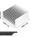 4 Pack Anodized Aluminum Heat Sinks 40 By 40 By 20mm Kit with 1.57 By 1.57 By 0.79 Inches fins for passive cooling, side view display.