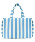 Water Resistant Cosmetic Bag With Leak Proof Pockets, Compact Toiletry Carrier For College Dorm Life And On The Go Travel, striped exterior.