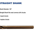 Twist drill bits, 12-pack, 1/8-inch M35 cobalt steel, straight-shank jobber length