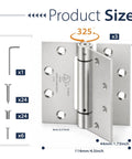 Self Closing Door Hinges 4.5 Inch Spring Hinges with Adjustable Tension 3 Pack, brushed nickel, showing angle and measurements.