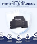 Back view of Rock Solid 15W 5V Din Rail Power Supply with protection mechanism details for home automation builds.