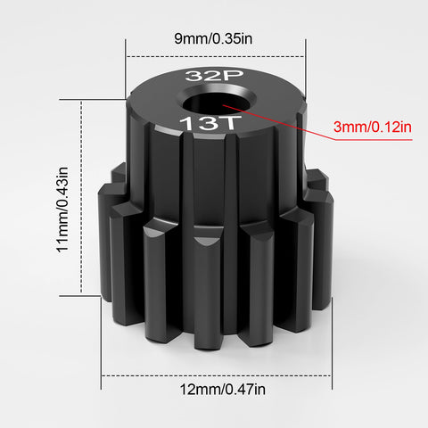 Hardened Steel 32P 13T Pinion Gear for Traxxas 3.175mm Shaft Fits TRX4 TRX6 Slash Rustler Stampede Raptor 4x4 VXL Upgrade Parts for Beefed Up Power and Long Lasting Performance