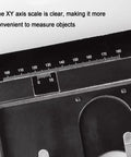 Manual Gliding Stage For Microscopes With XY Travel Pro Grade Slide Table showing clear measurement scale.