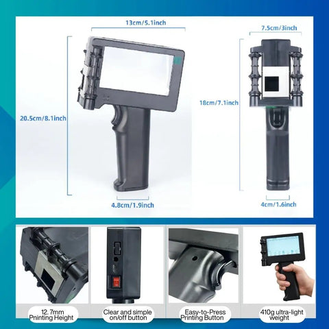 No Strings Attached Smooth Operator Cordless Handheld Inkjet Printer With Waterproof Quick Dry Cartridge, angled view showcasing size and features.