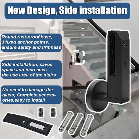 Top Shelf Adjustable Side Mount Glass Railing Clamps Forged From Rust Resistant 304 Stainless Steel For Tempered Glass Deck Rails Easy Does It Diy Mounting All Weather Ready Silver 18 Pack showing side installation setup.