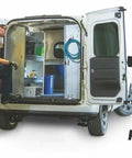 Heavy Duty Steel Parts Organizer Storage Cabinet With Eight Rolling Carry Trays For Mechanics And Crew Chiefs Seeking Tough As Nails Garage Setup That Saves You Major Sweat On Busy Days, shown in a van.
