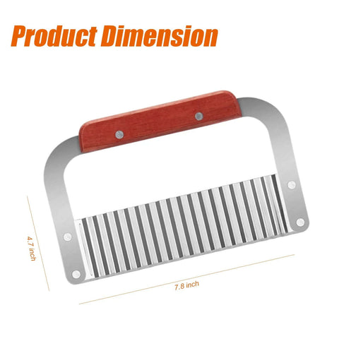 Stainless steel crinkle potato slicer with wooden handle; 7.8-inch length for cutting vegetables