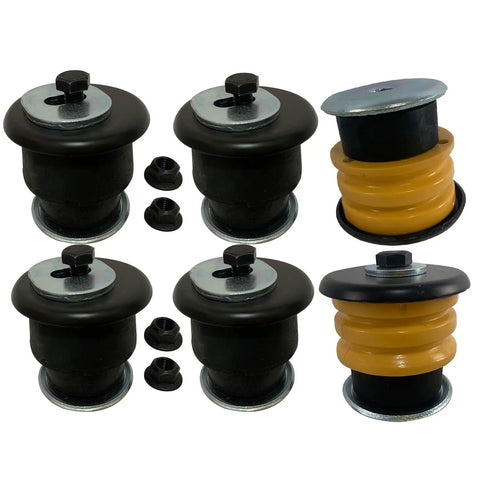 Eight Piece Body Cab Mount Bushing Kit for 2002-2005 Ford Explorer and Mercury Mountaineer, rubber, direct OEM swap, positions 2-5, includes nuts.