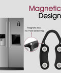 2 Pack Magnetic Wine Foil Cutter With 4 Stainless Blades on fridge door, showing magnetic attachment feature.
