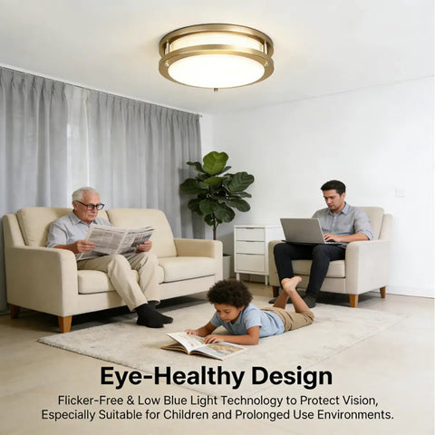 60W LED Flush Mount Ceiling Light Fixture 15 Inch Ultra Bright Daylight White 5000K 6000 Lumens in a living room setting