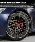 Killer Aluminum Wheel Center Hub Caps Set Of 4 Universal Fit For Any Ride Waterproof Rustproof Automotive Rim Covers on a stylish car wheel.