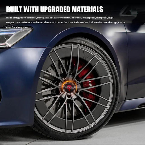 Killer Aluminum Wheel Center Hub Caps Set Of 4 Universal Fit For Any Ride Waterproof Rustproof Automotive Rim Covers on a stylish car wheel.
