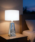 Led Mirrored Table Lamp With Heart Shaped Crystal Diamond Silver Base And Beige Linen Rectangular Shade 24.4 Inch Height For Living Room Bedroom Nightstand Office Modern Art Home Decor on nightstand.