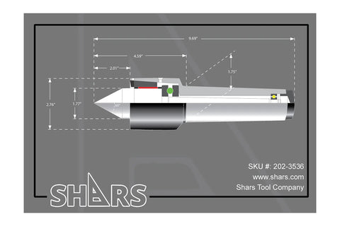 Diagram of Beefy 5MT CNC Live Center for Heavy Duty Turning with dimensions and 60-degree point