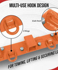 Orange Tractor Bucket Grab Hooks Bolt On Plate With D Ring And Grab Hooks For 2 Inch Hitch Receiver 4700 Lb Load Limit